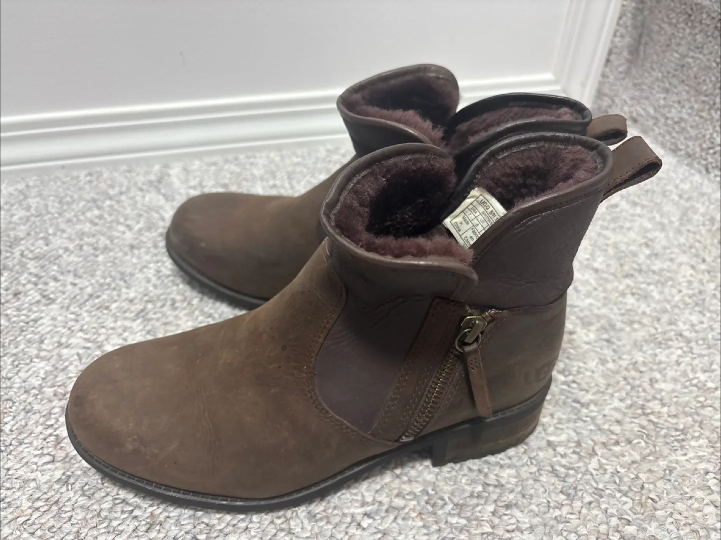 UGG Brown Leather Boots, Size 7 thumbnail