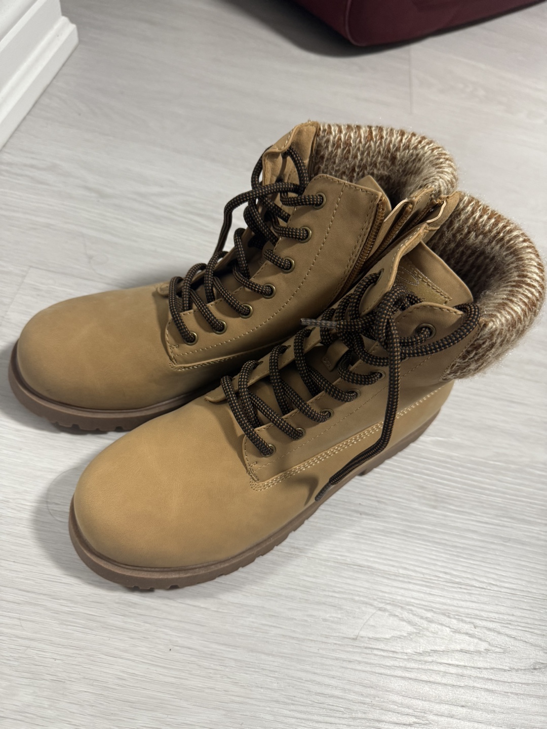 Tan Ankle Boots with Knit Cuff - photo 2