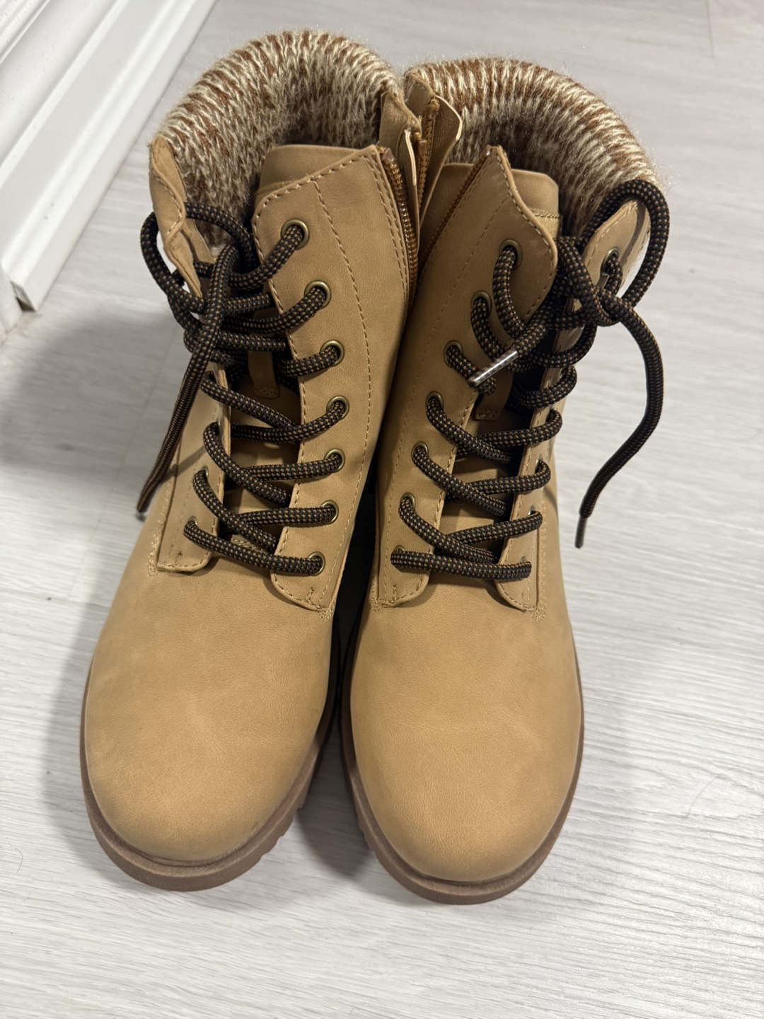 Tan Ankle Boots with Knit Cuff