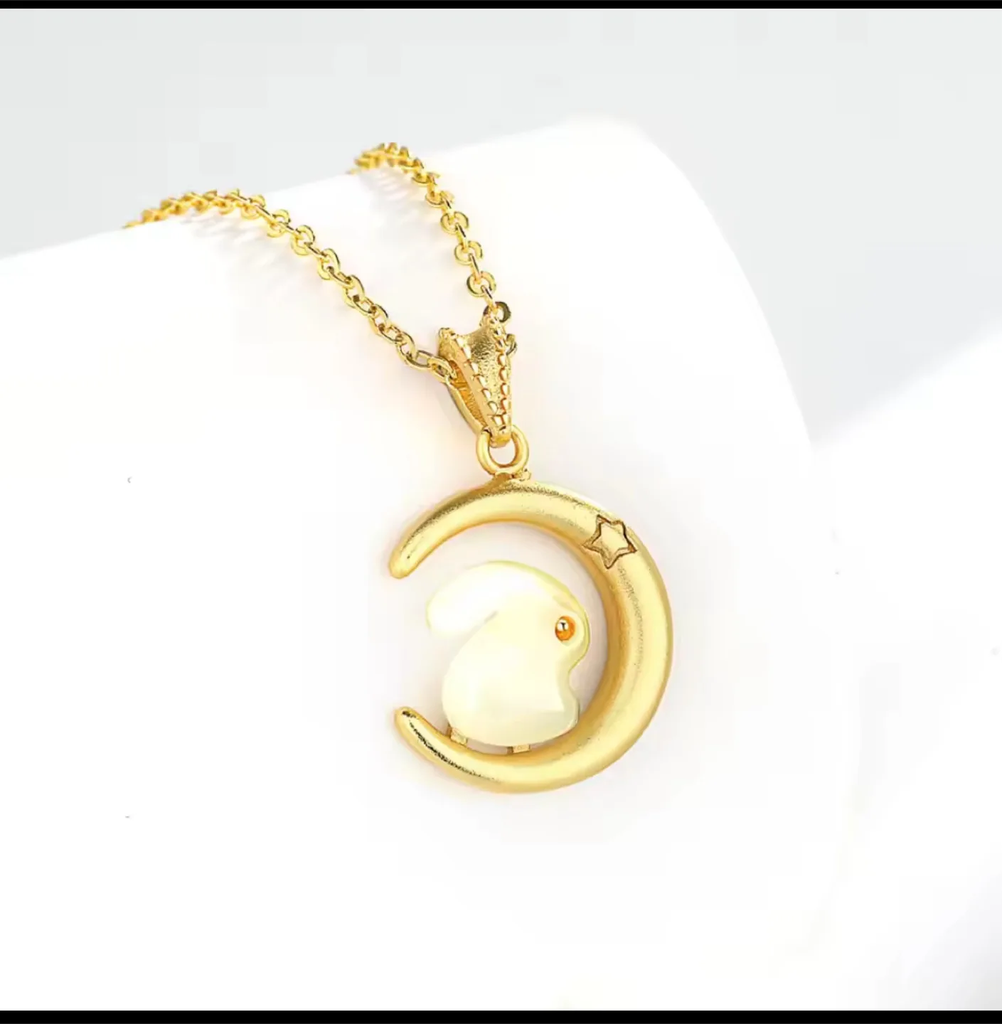 Gold Moon Rabbit Pendant Necklace S925 thumbnail