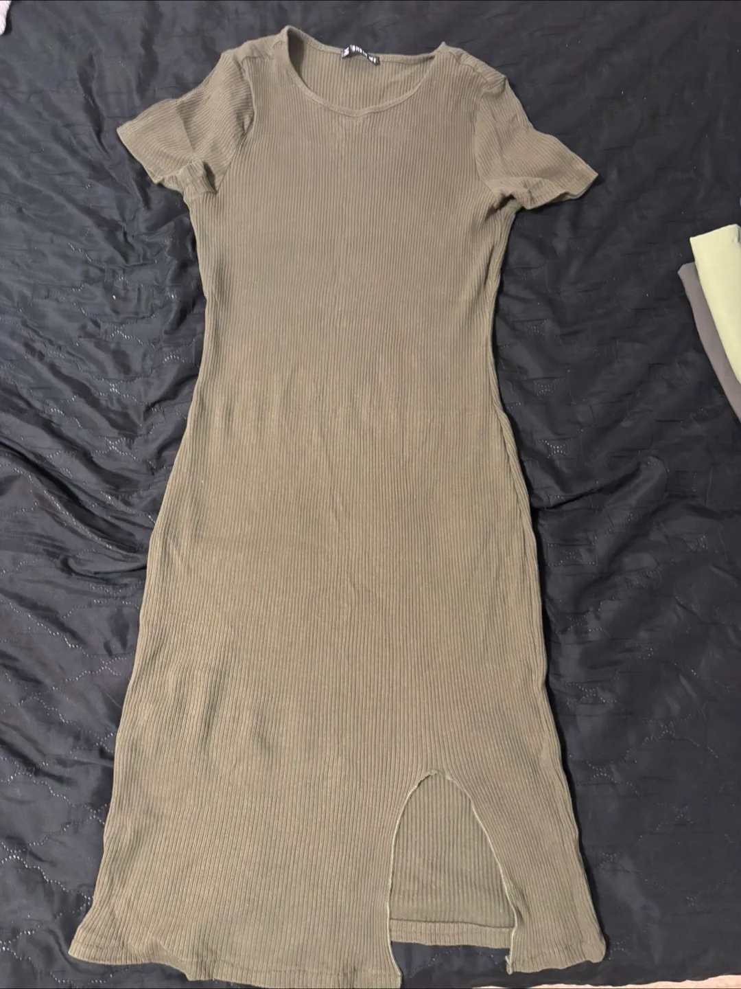 Shein Ribbed Knit Midi Dress - Olive Green thumbnail