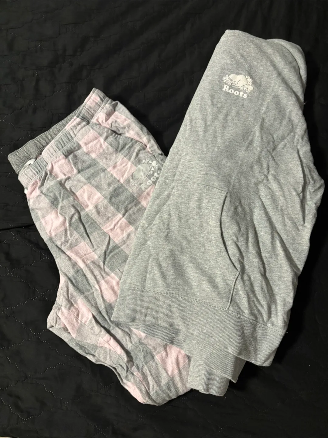 Roots Grey Hoodie & Pink Plaid Pants Set thumbnail