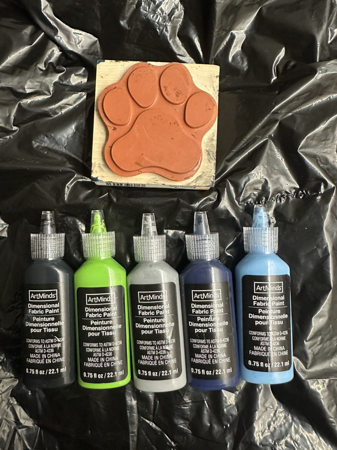 Fabric Paint with Paw stamp
