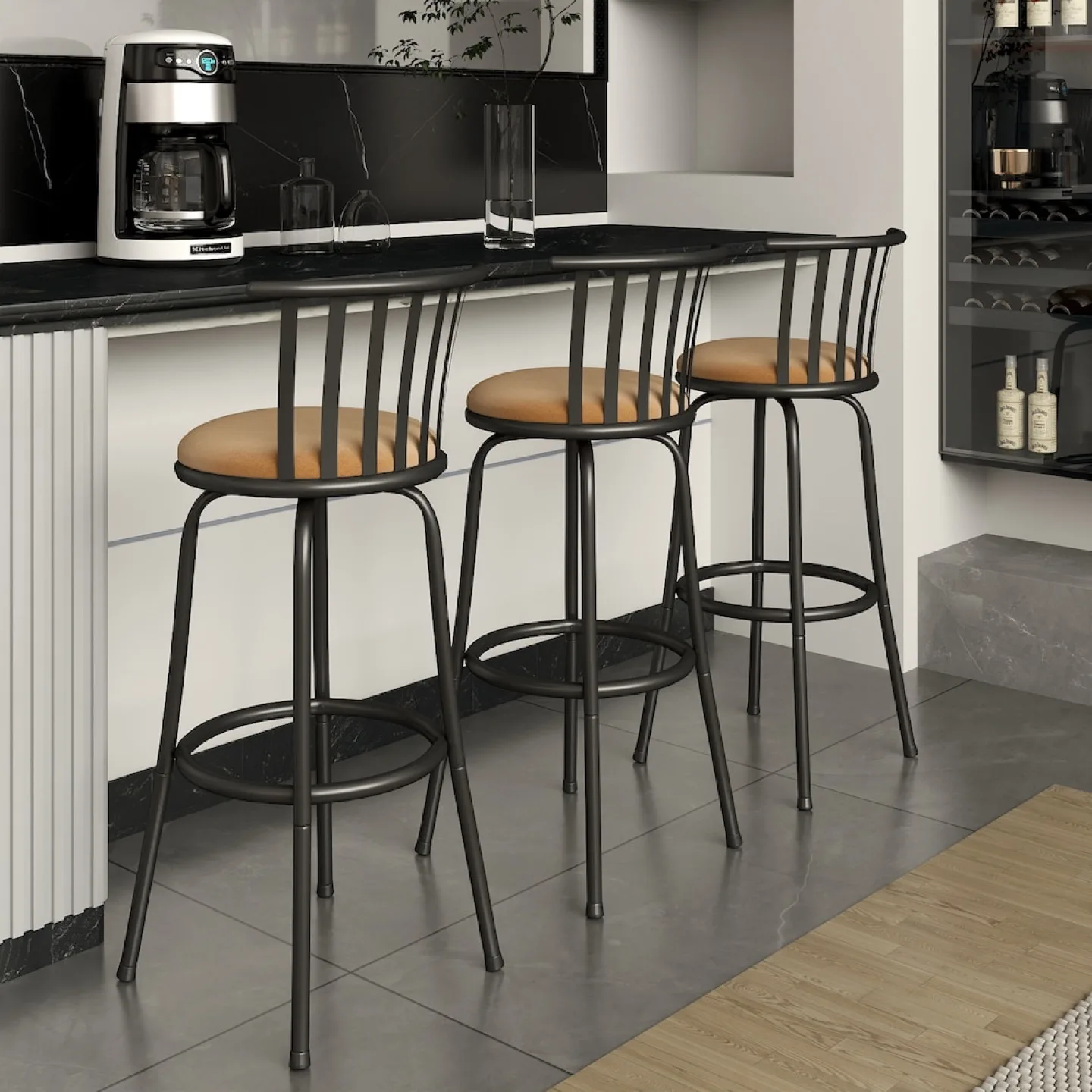 Set of 3 Industrial Style Swivel Counter Stools thumbnail