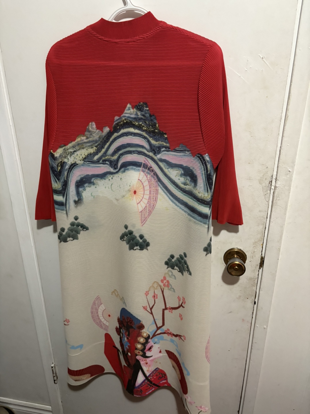 Pleats Please Issey Miyake Dress - Red & Beige - photo 2