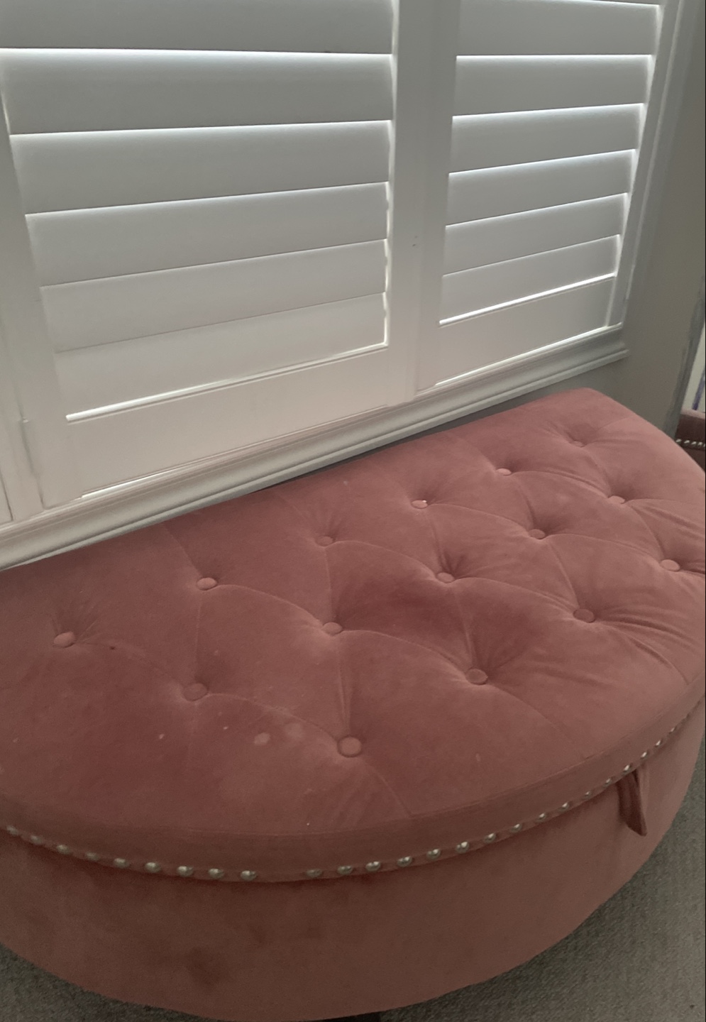 Pink velvet chair storage