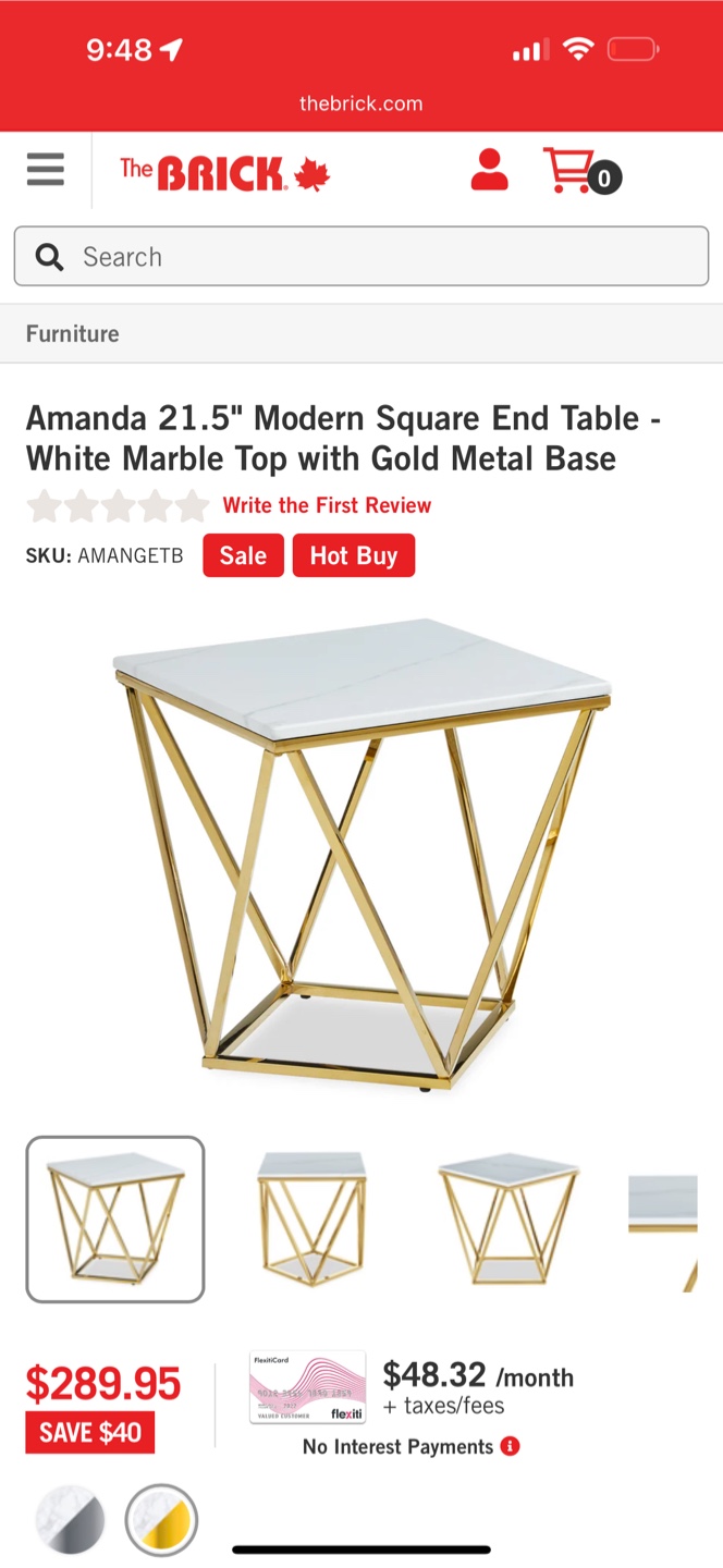 Amanda Coffee Table - White Marble Top & Gold Base - photo 5