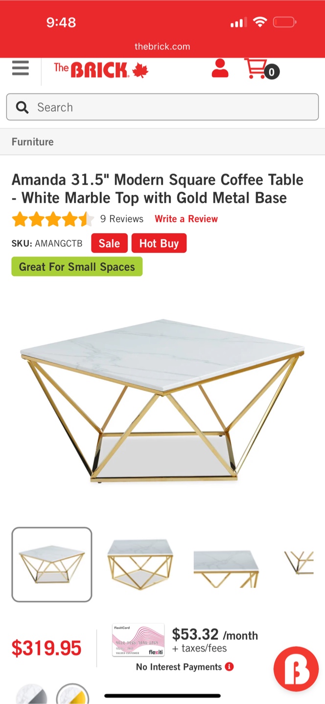 Amanda Coffee Table - White Marble Top & Gold Base - photo 4