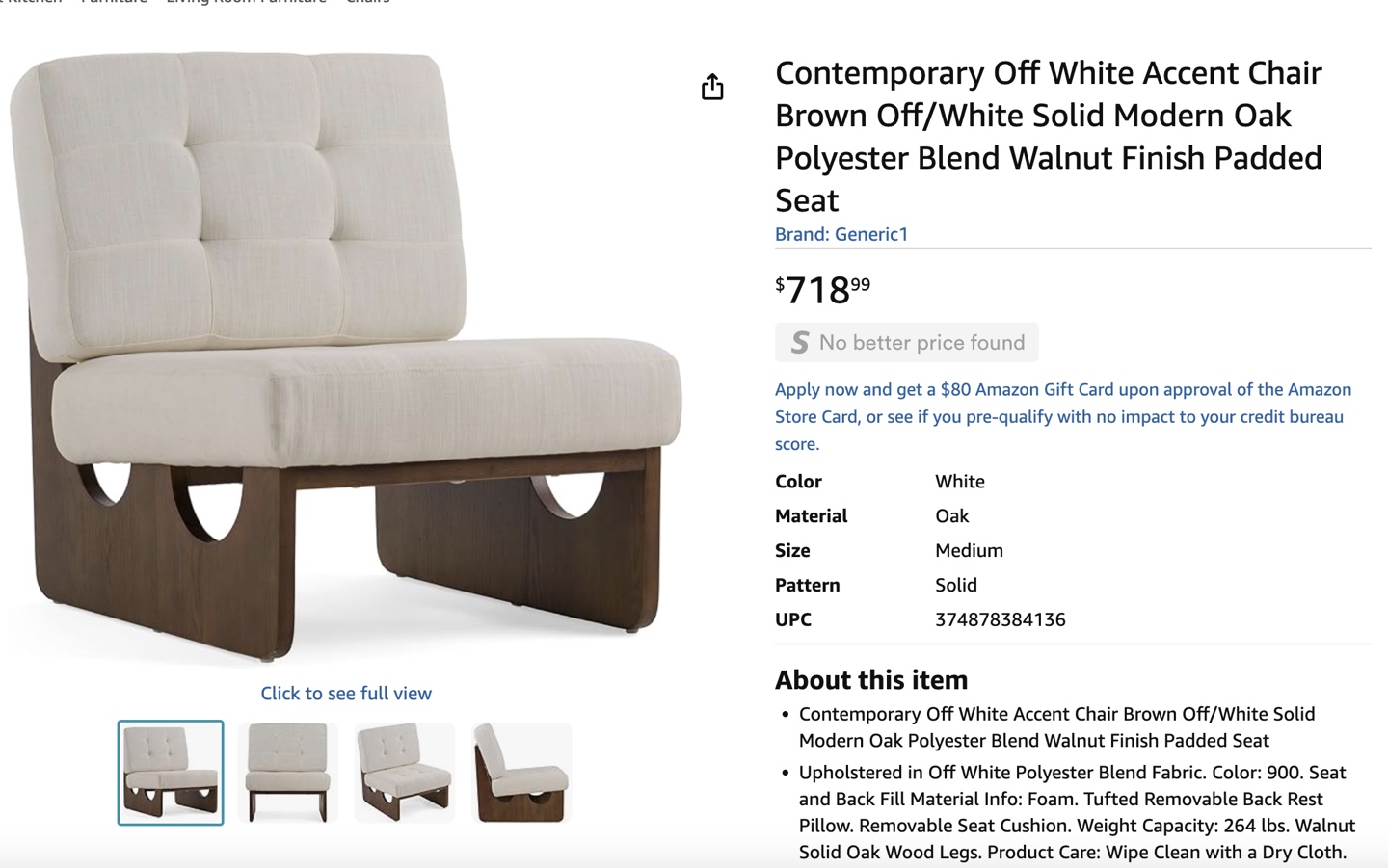 Off White Accent Chair - Solid Oak - photo 2