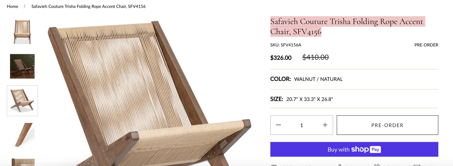 Safavieh Trisha Folding Rope Accent Chair - photo 2