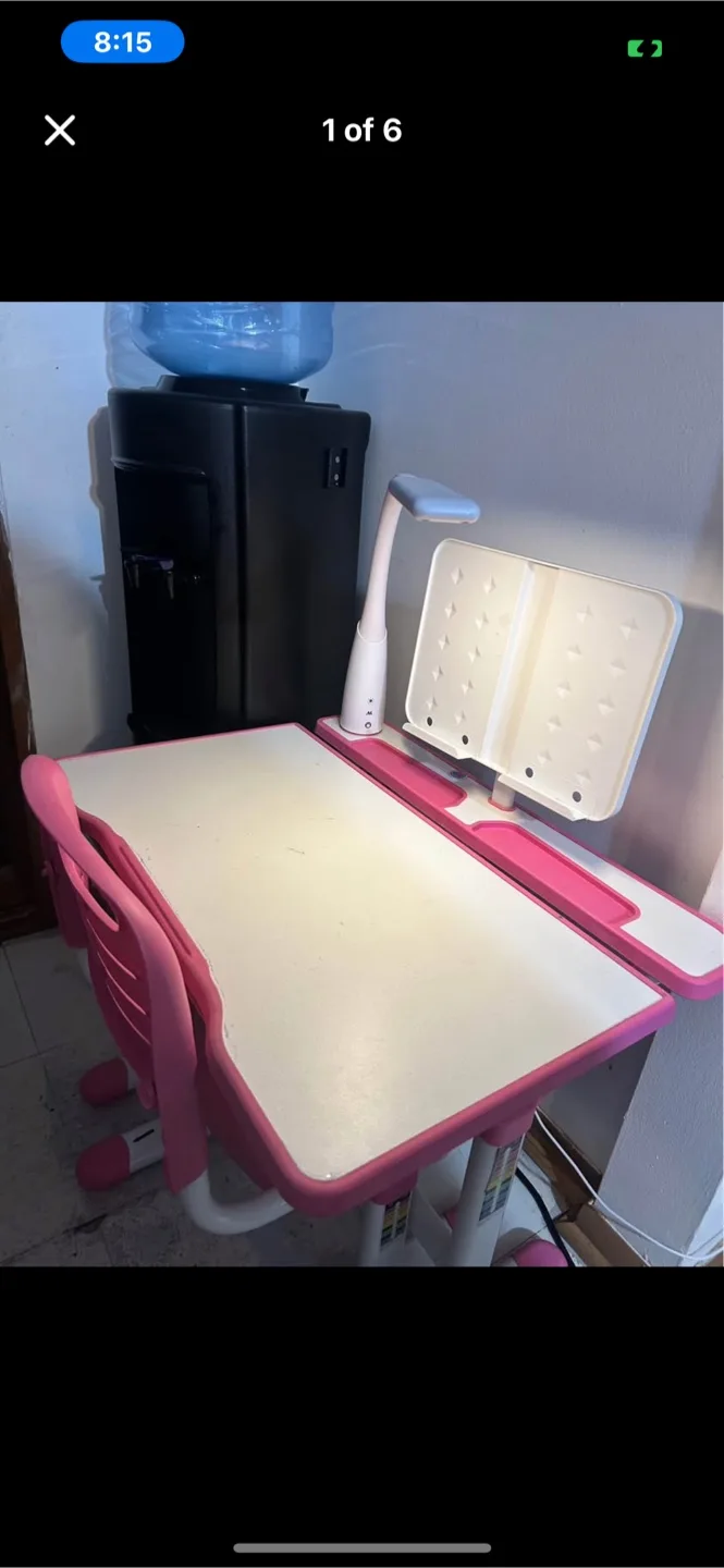 Kids Pink Study Desk and Chair with Lamp thumbnail