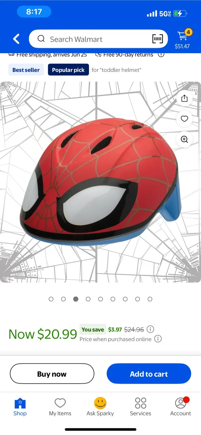 Spiderman Kids Helmet - Red & Blue thumbnail