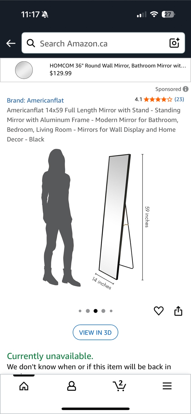 Full Length Mirror with Stand - Black Frame - photo 2