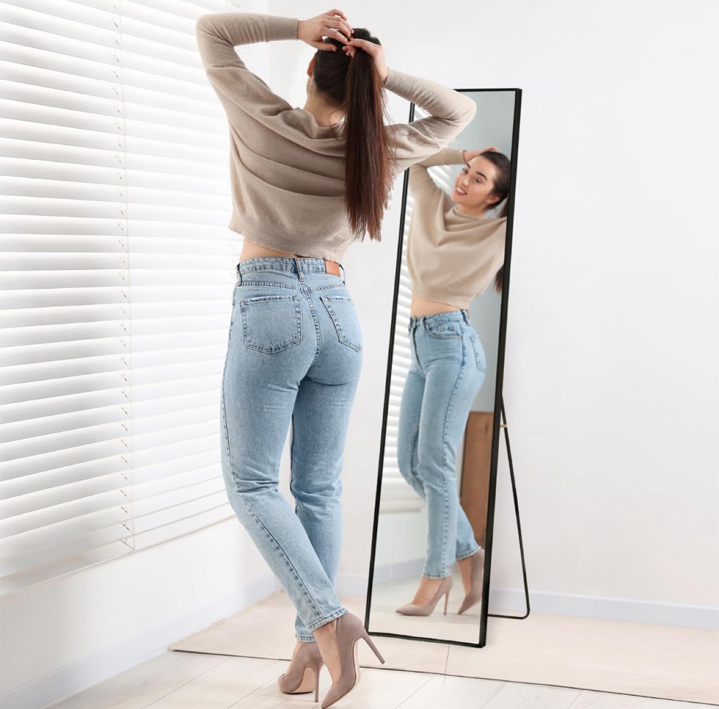 Full Length Mirror with Stand - Black Frame