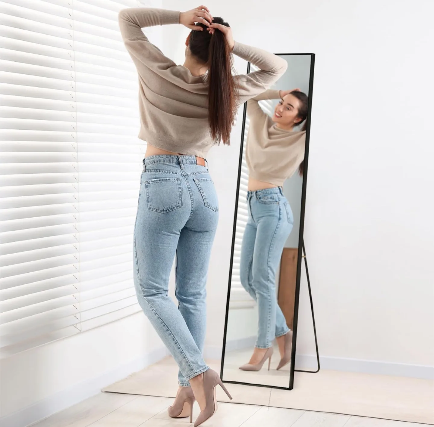 Full Length Mirror with Stand - Black Frame thumbnail