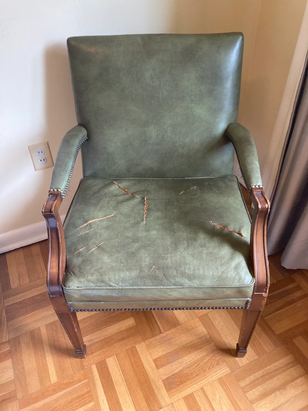 Vintage Green Leather Armchair thumbnail