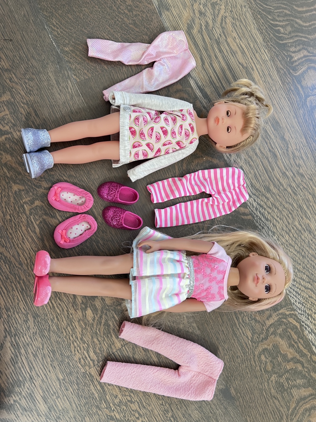 Two Blonde Haired Dolls with Clothes