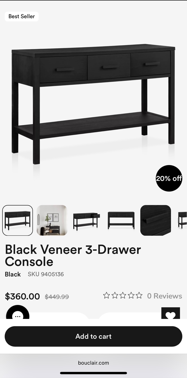 Bouclair Black 3-Drawer Console / TV Table