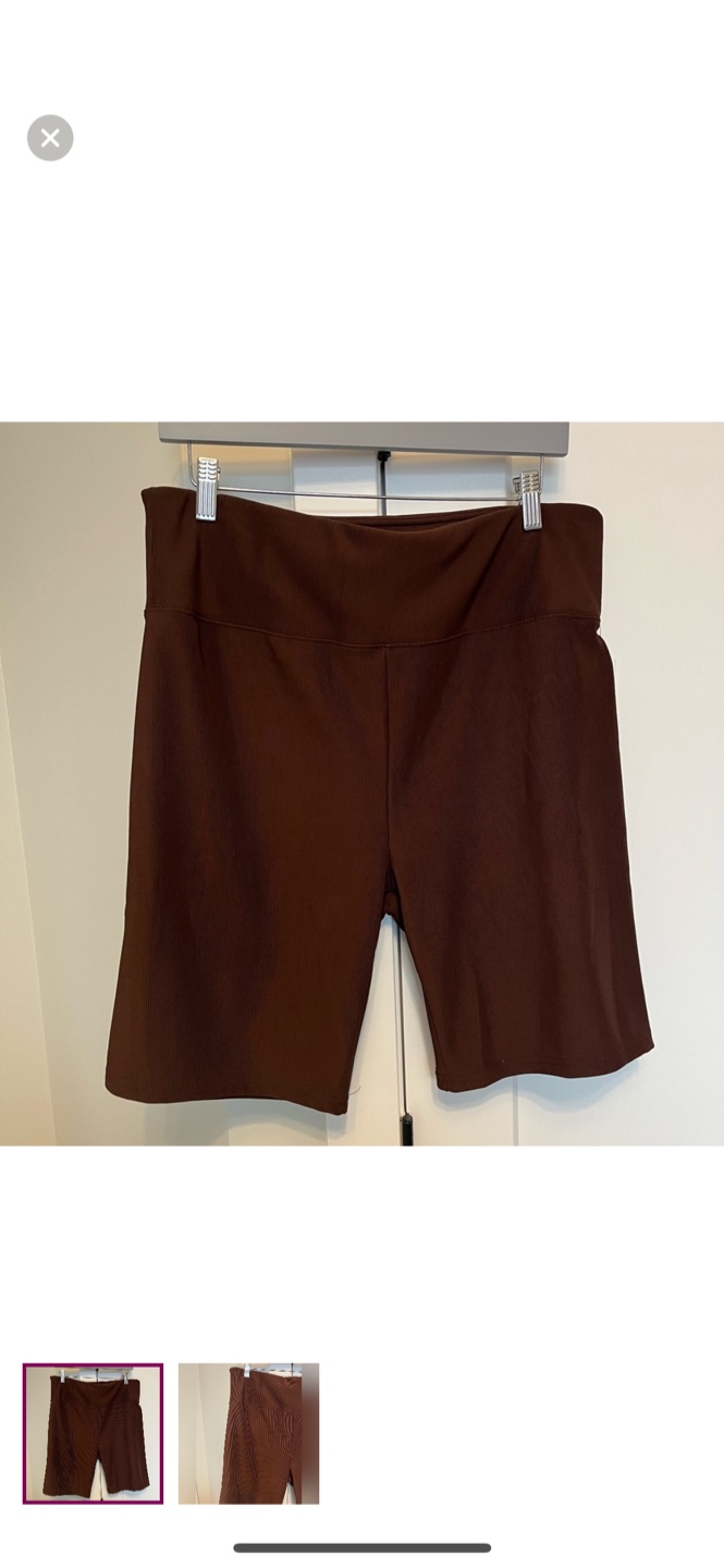 Brown Ribbed Biker Shorts
