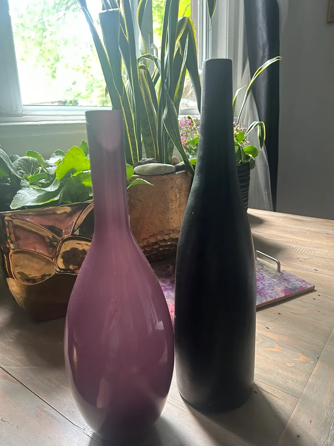 Purple & Black Decorative Vases - both for $6 total thumbnail