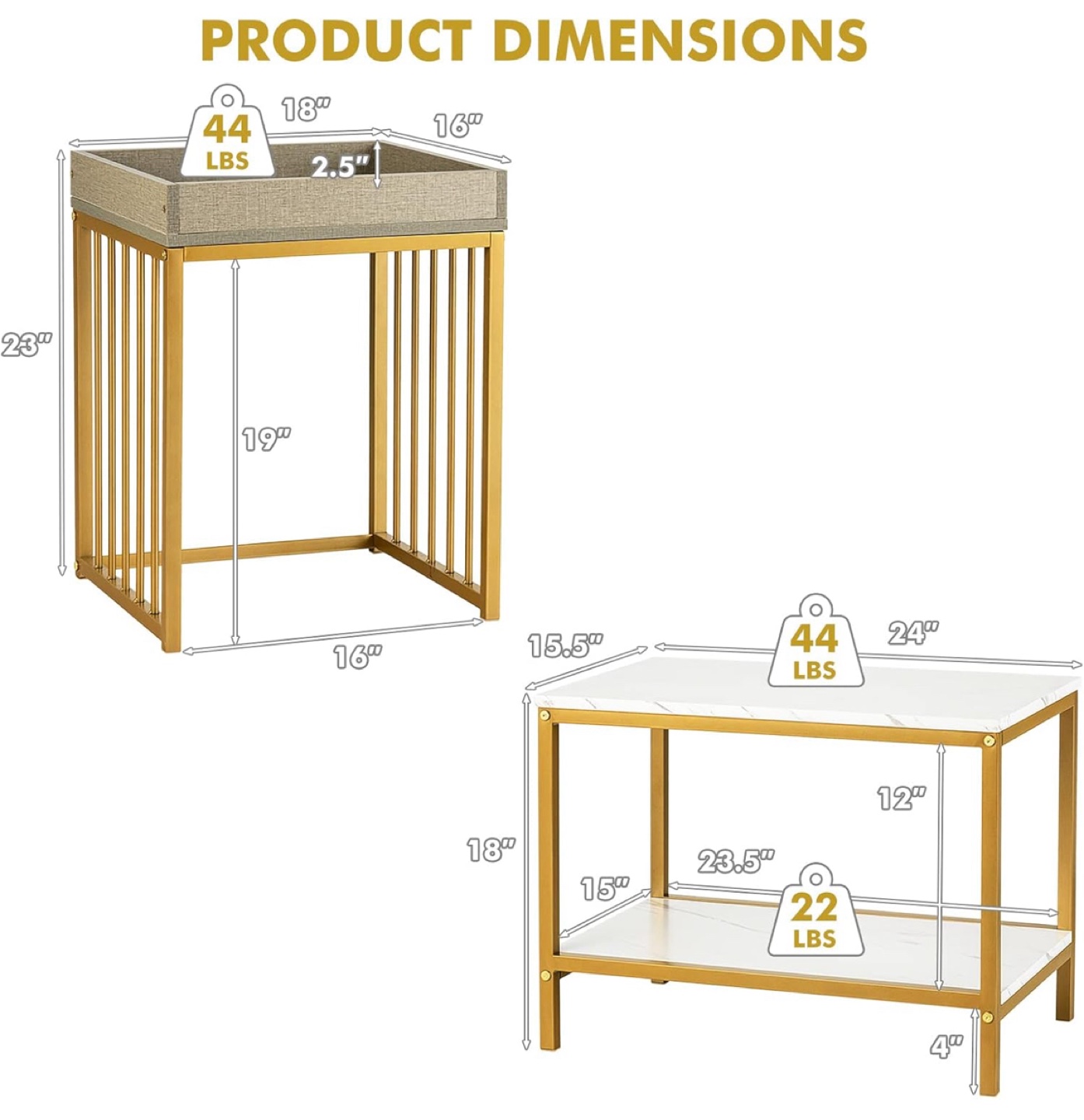 Gold Nesting End Tables - Set of 2