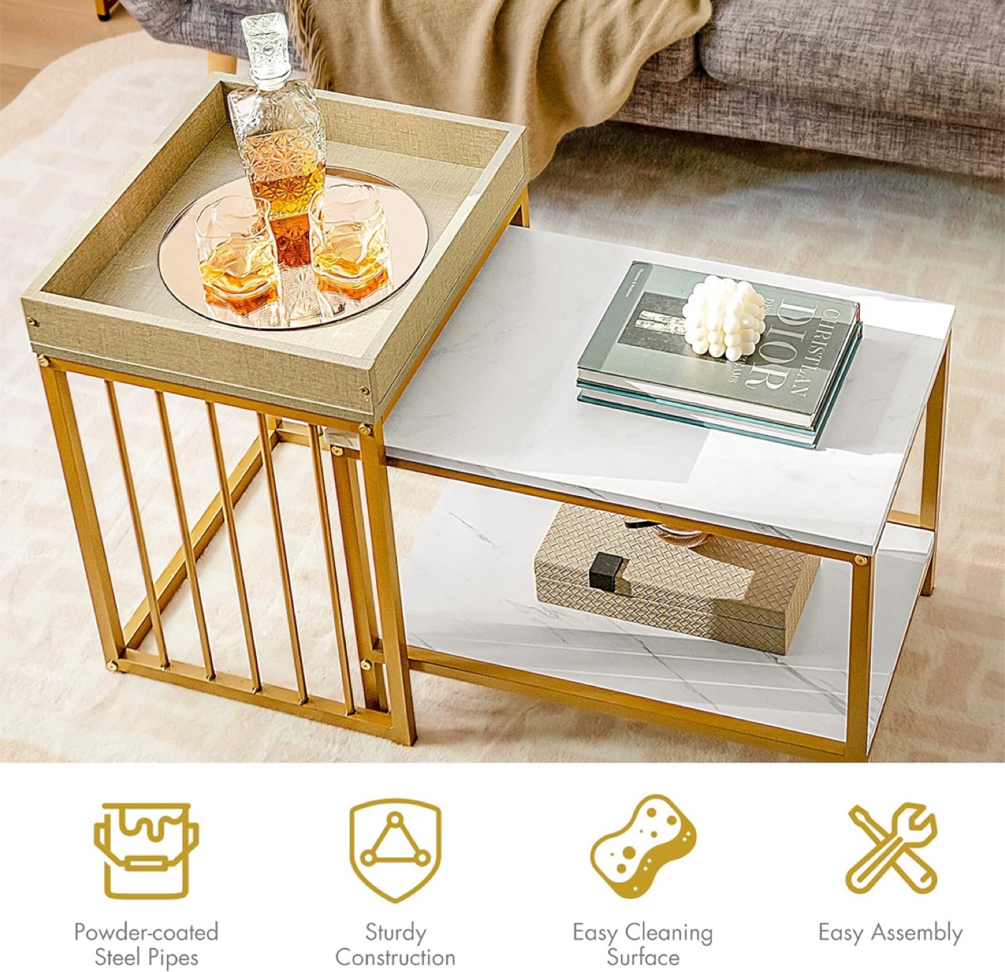 Gold Nesting End Tables - Set of 2 - photo 2