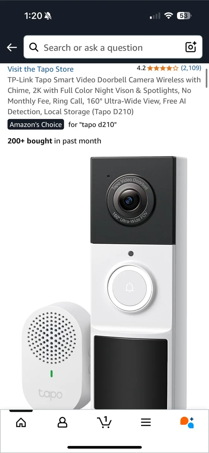 Tapo D210 Smart Video Doorbell Camera (New) thumbnail