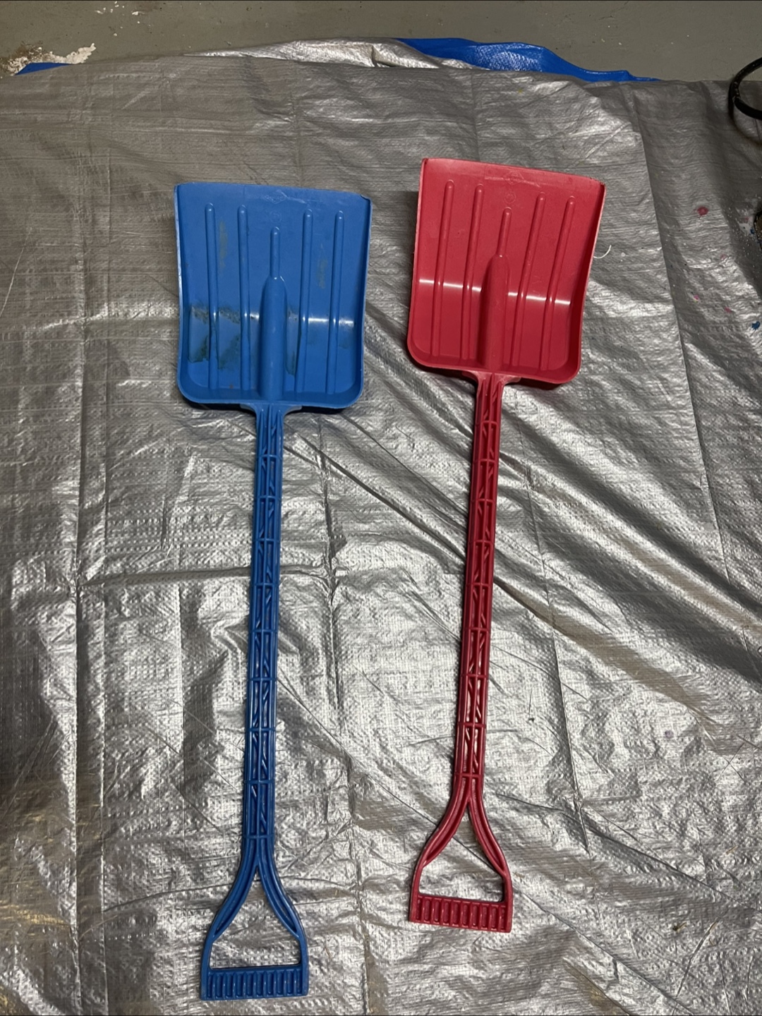 Two Snow Shovels - Blue and Red