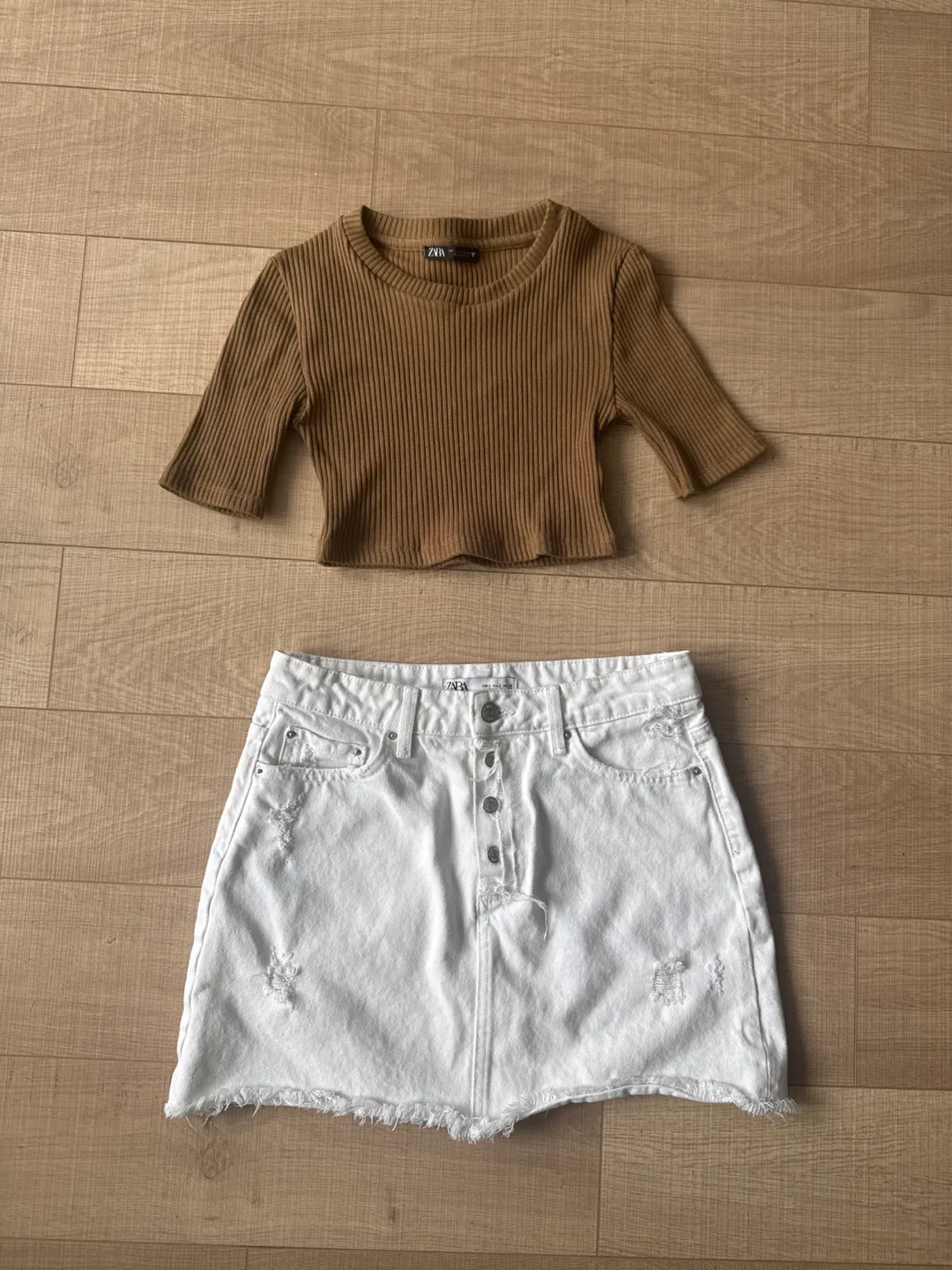 Zara White Denim Mini Skirt + Top Zara thumbnail