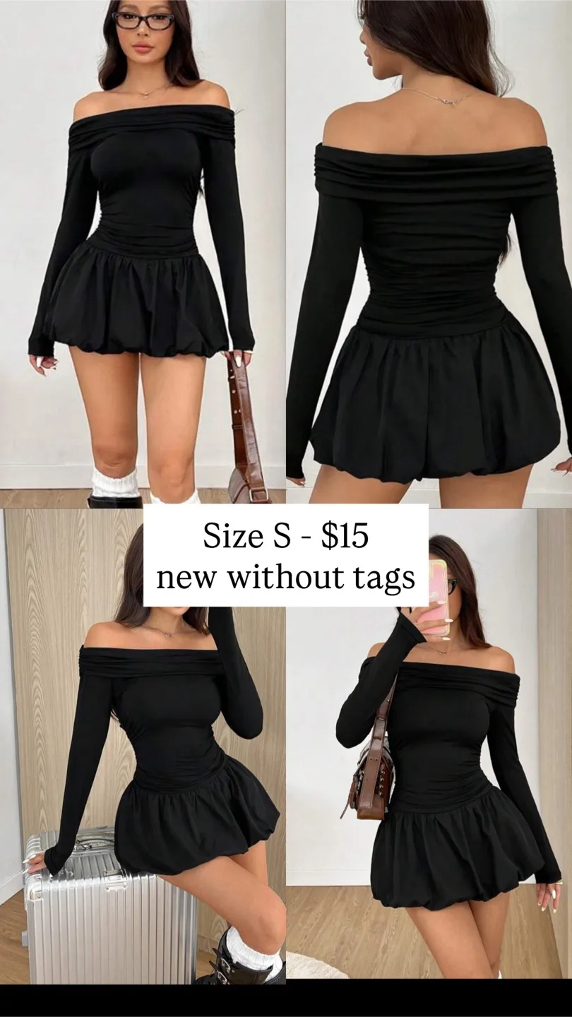 New Black Off-Shoulder Mini Dress - Size Small thumbnail