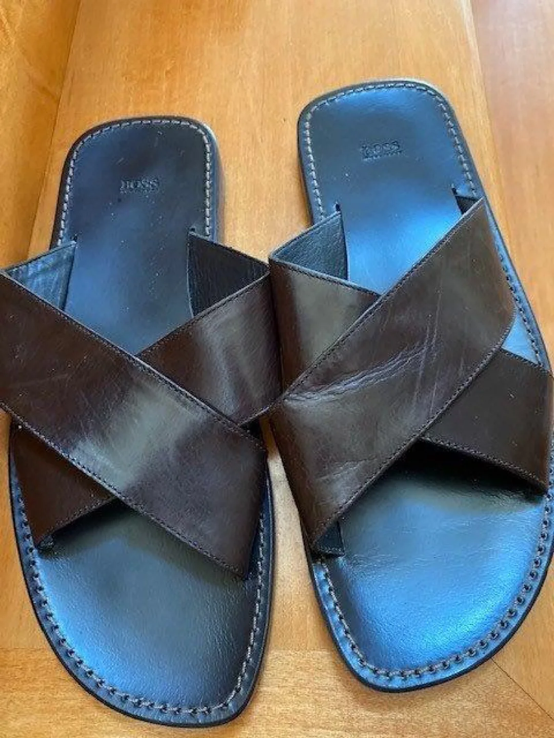 Hugo Boss Brown Leather Sandals Size 42 thumbnail