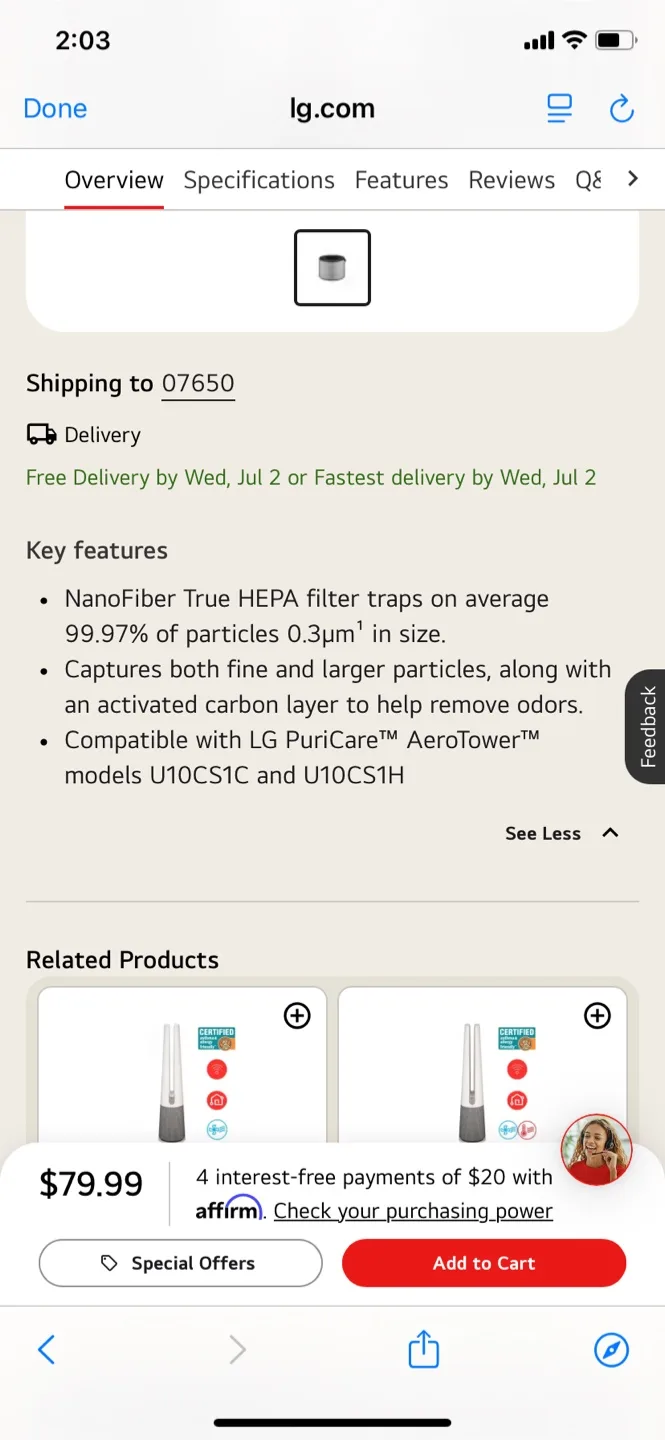 LG PuriCare AeroTower Filter - New in the box image indicator(3)