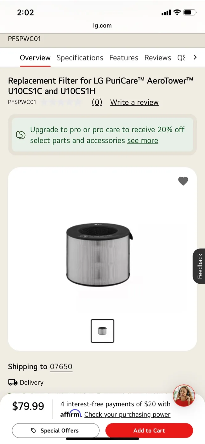 LG PuriCare AeroTower Filter - New in the box image indicator(2)