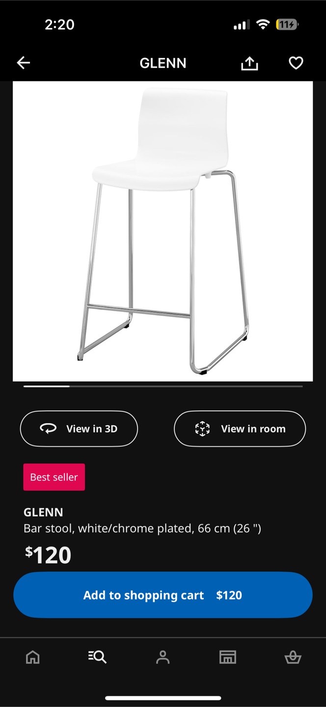 IKEA Glenn Bar Stool - White/Chrome - photo 3