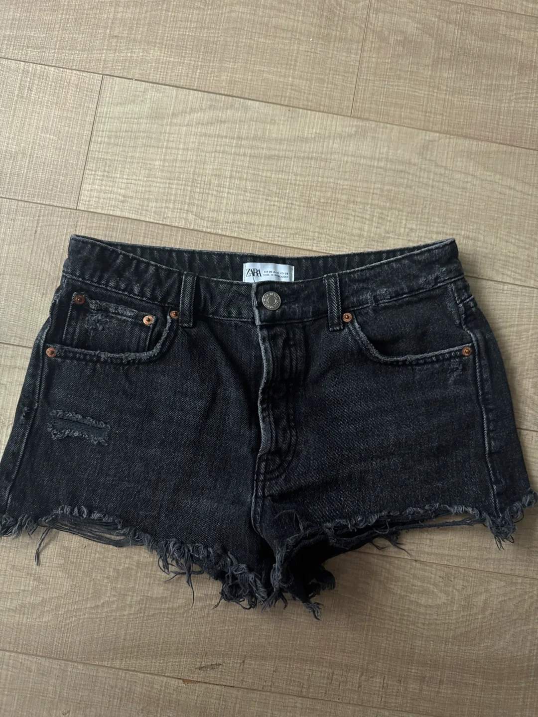 Zara Black Denim Shorts, Size 36 thumbnail