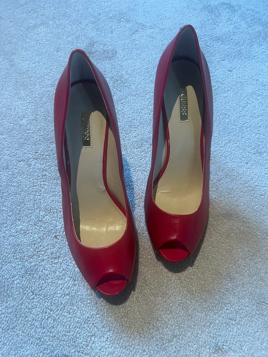 Guess Red Peep Toe Heels, Size 10 image indicator(2)