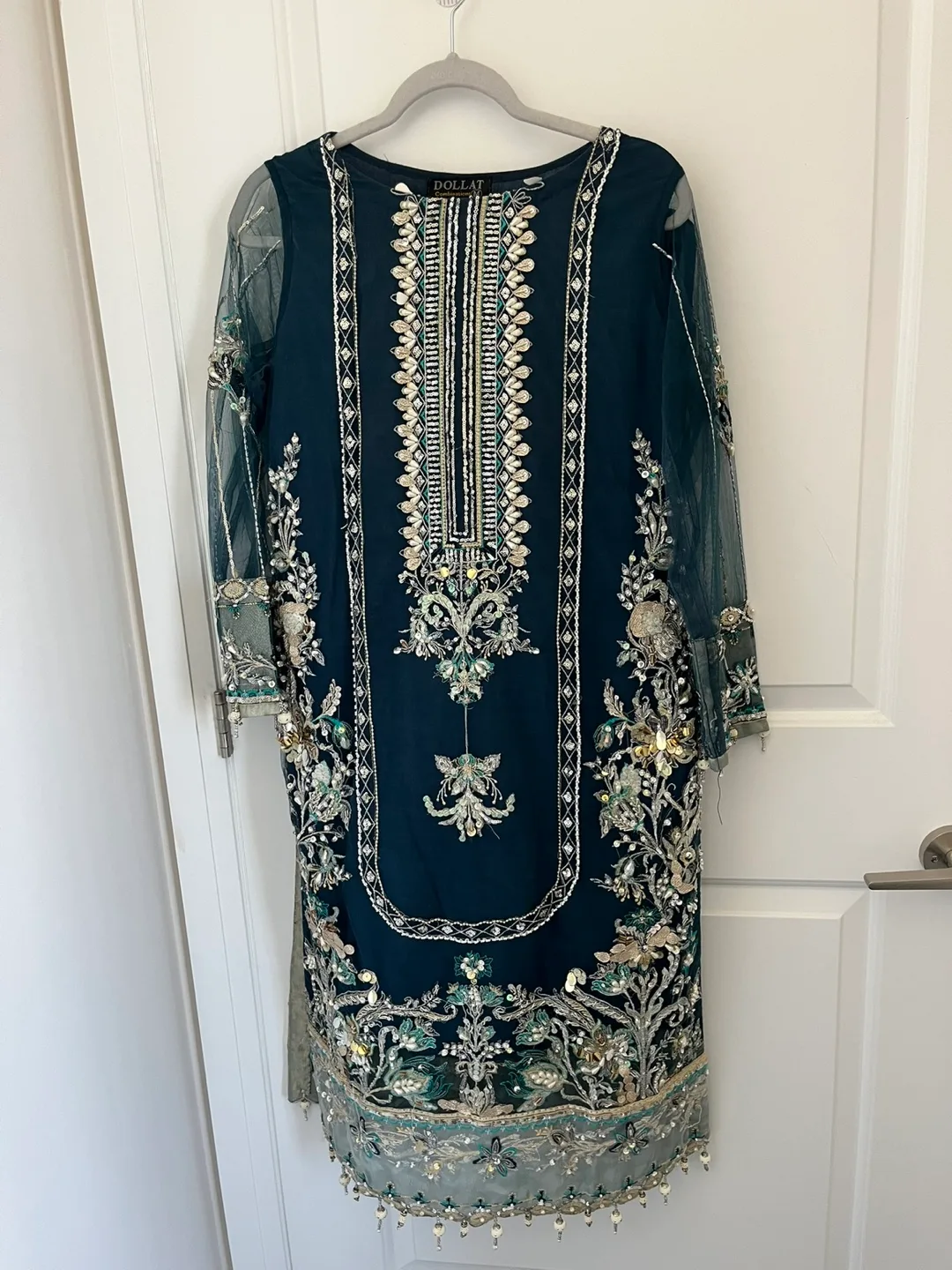 Blue Pakistani suit with beaded work thumbnail