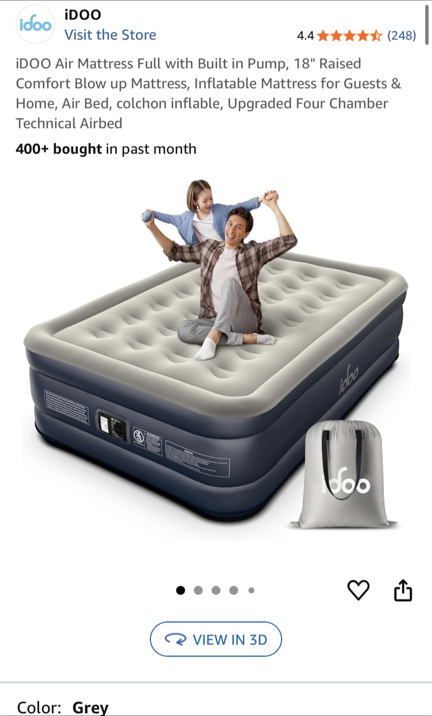 iDOO Full Air Mattress w/ Built-In Pump - Grey