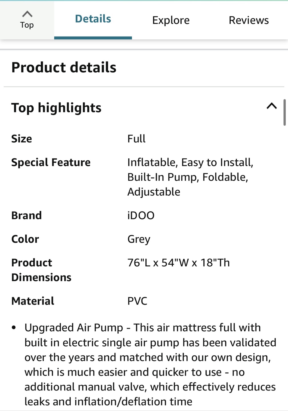 iDOO Full Air Mattress w/ Built-In Pump - Grey - photo 2