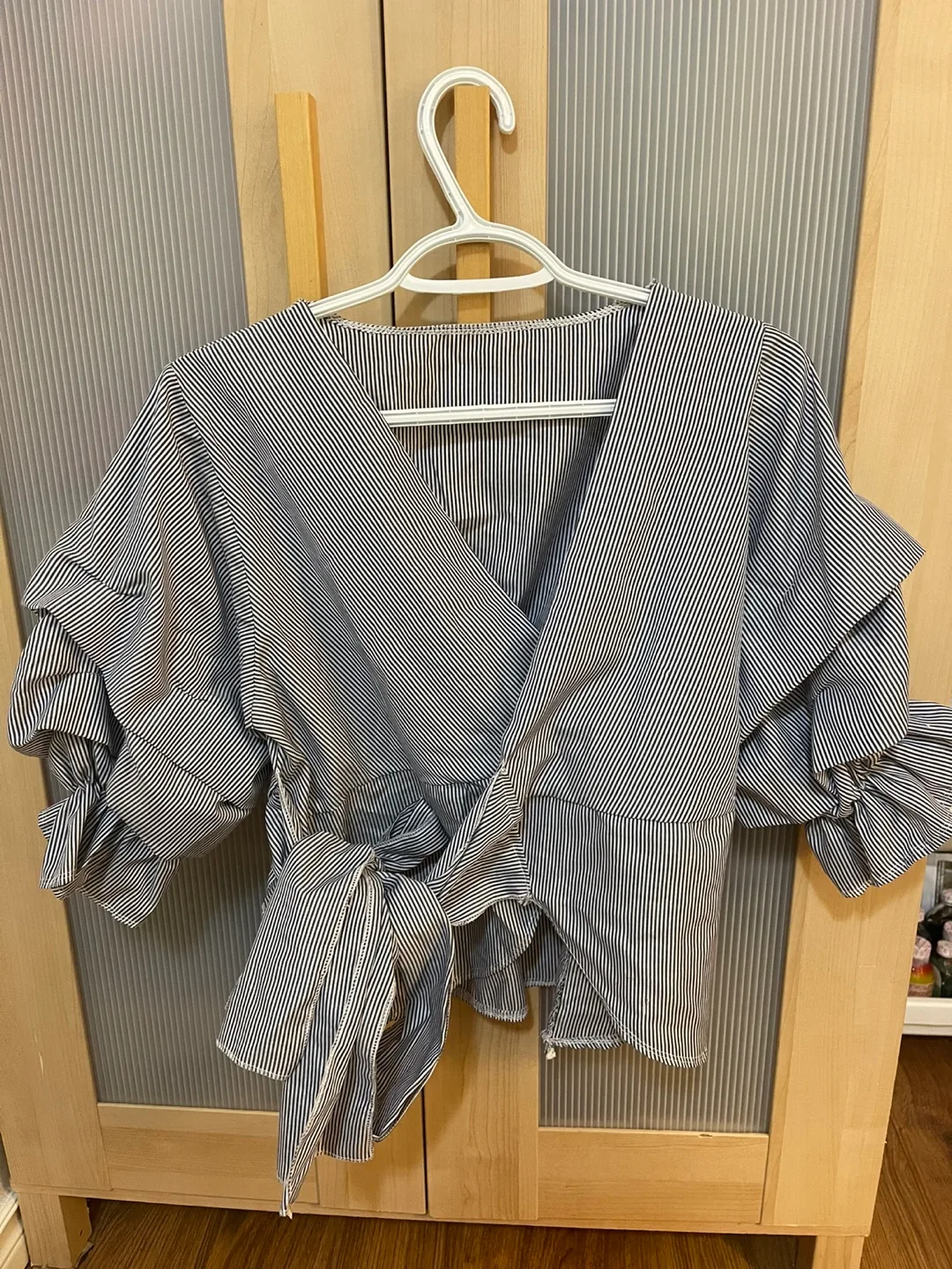 Striped Wrap Blouse with Tie Waist thumbnail