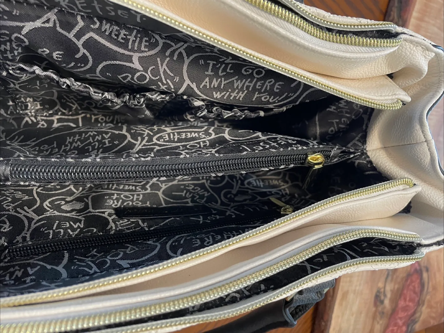 Betsey Johnson Black Pink Cream Quilted Heart Embroidery Handbag image indicator(4)