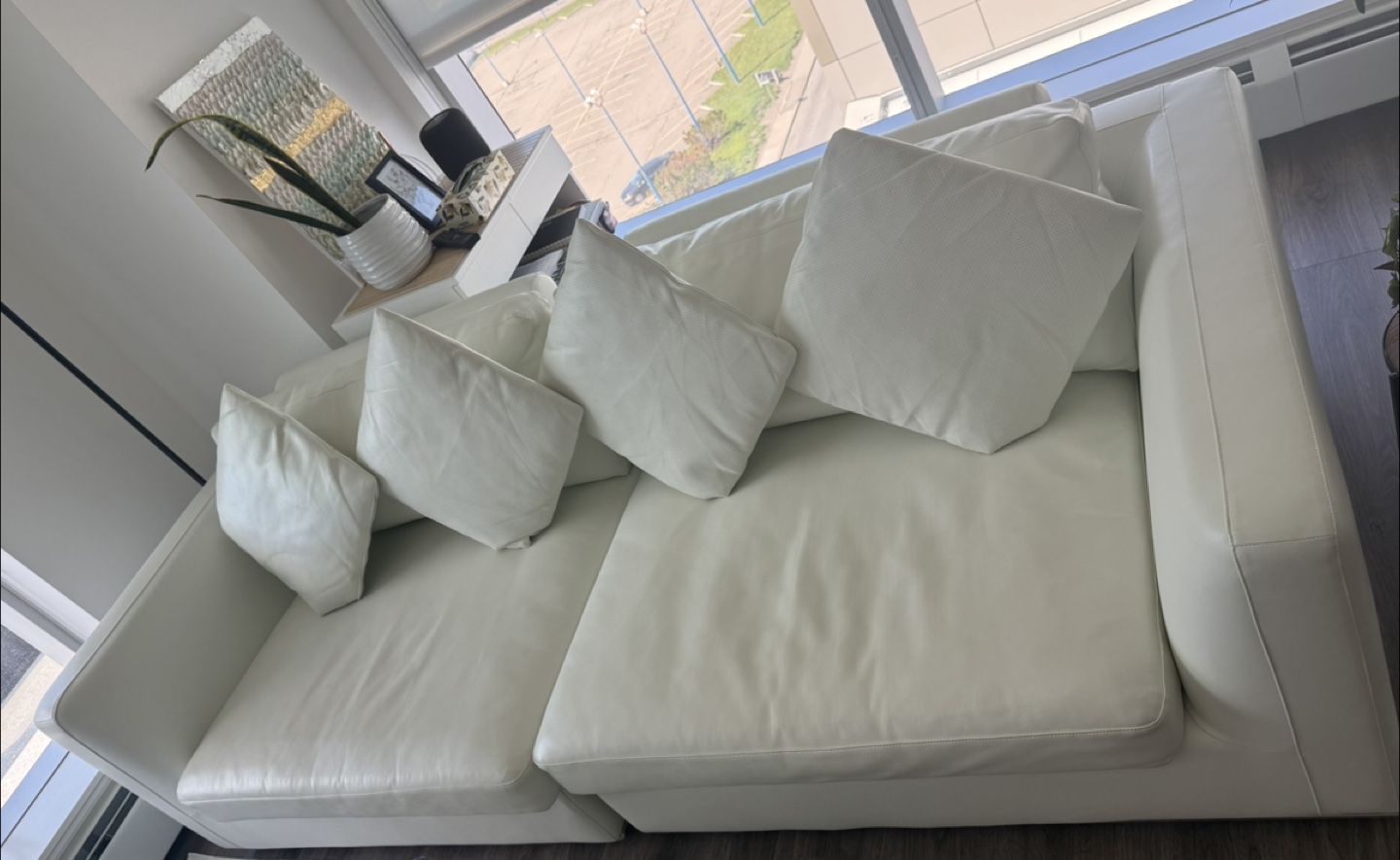 White Leather Sofa with Ottoman - photo 3