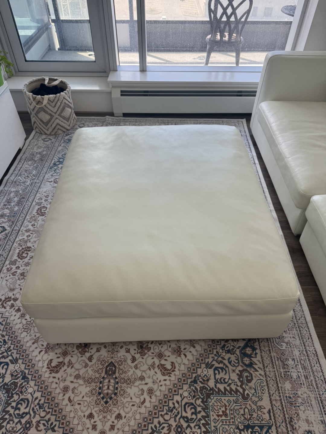 White Leather Sofa with Ottoman - photo 2