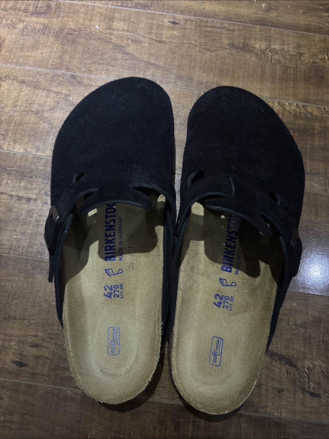 Birkenstock Boston Black Suede Clogs Size 42