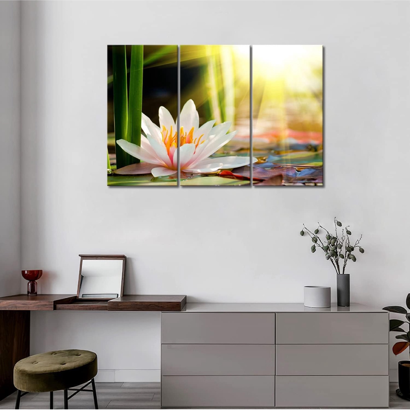 Lotus Flower Canvas Wall Art - 3 Panels - 32"x16" - photo 3