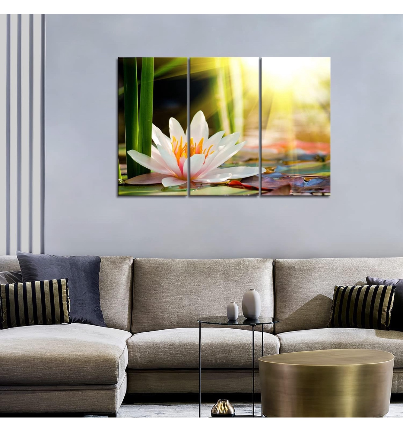 Lotus Flower Canvas Wall Art - 3 Panels - 32"x16"