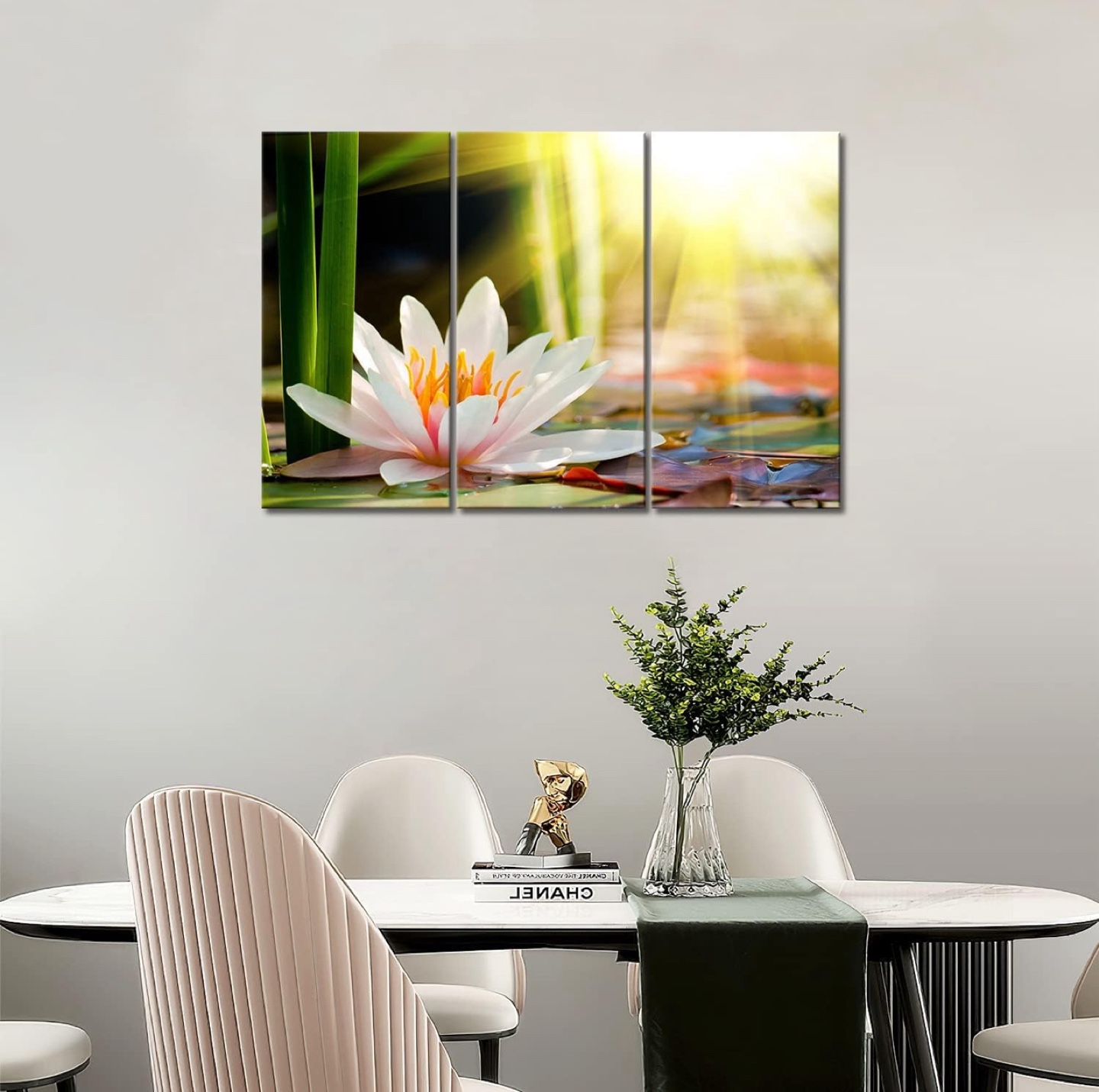 Lotus Flower Canvas Wall Art - 3 Panels - 32"x16" - photo 4