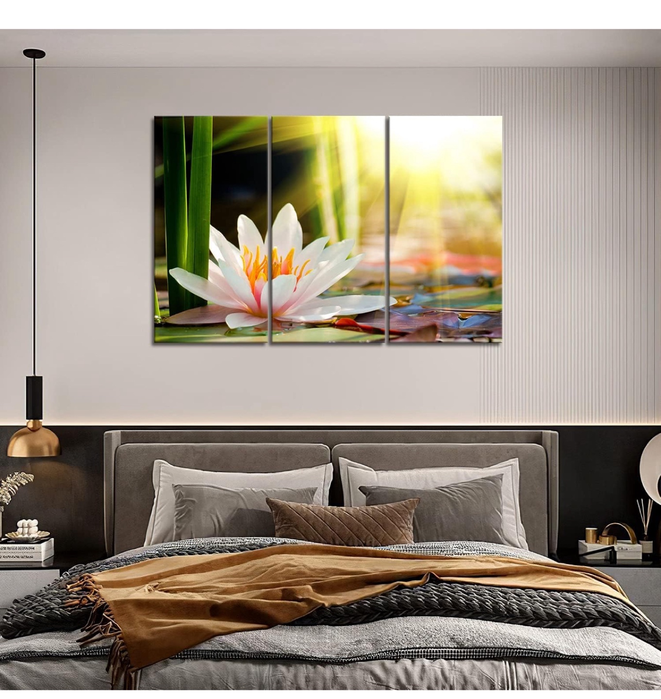 Lotus Flower Canvas Wall Art - 3 Panels - 32"x16" - photo 2