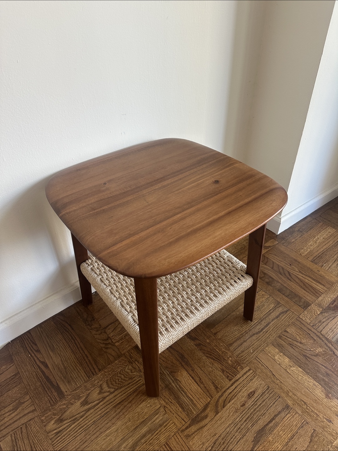 Wood Side Table with Woven Shelf - photo 3