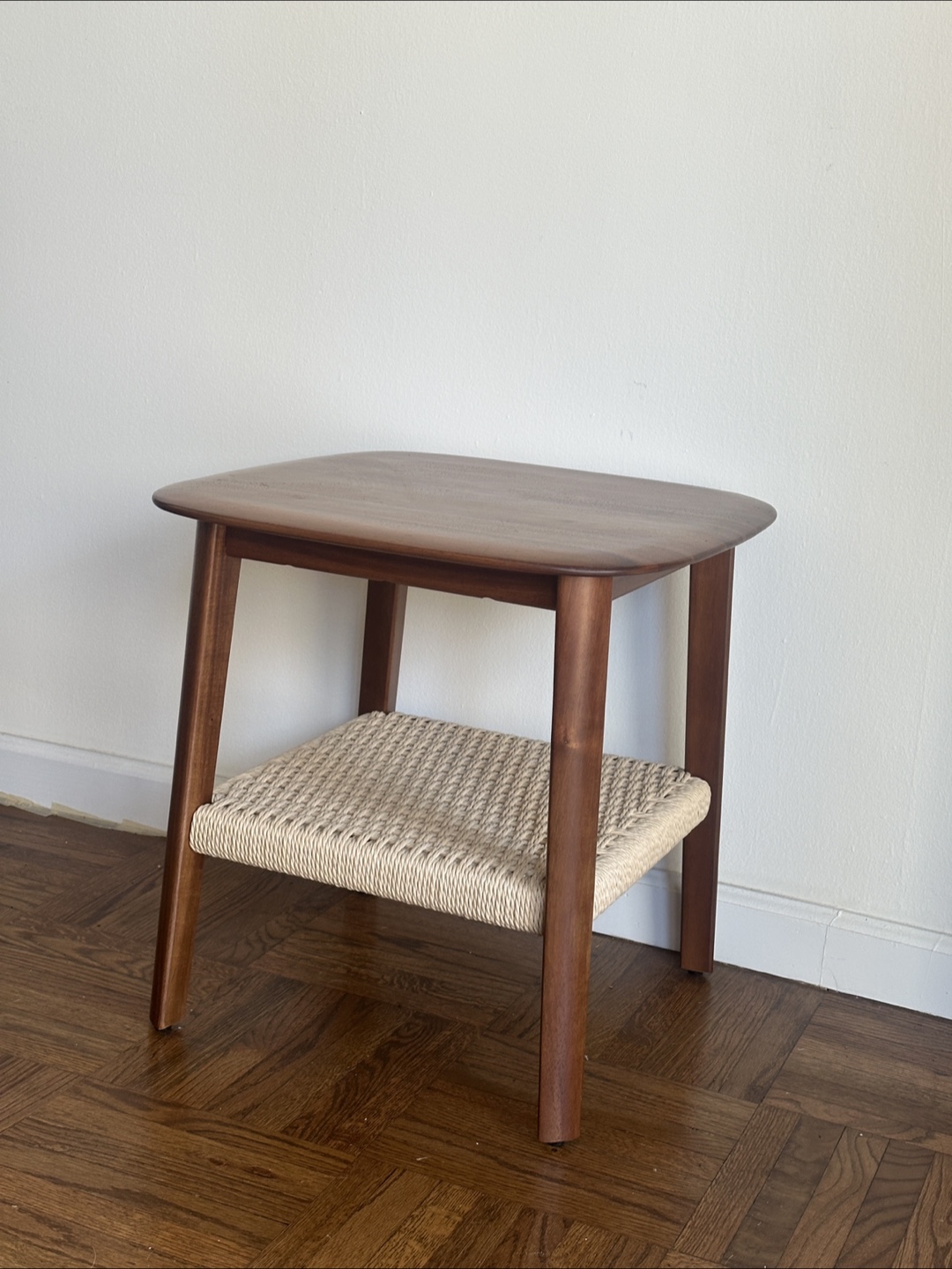Wood Side Table with Woven Shelf - photo 4